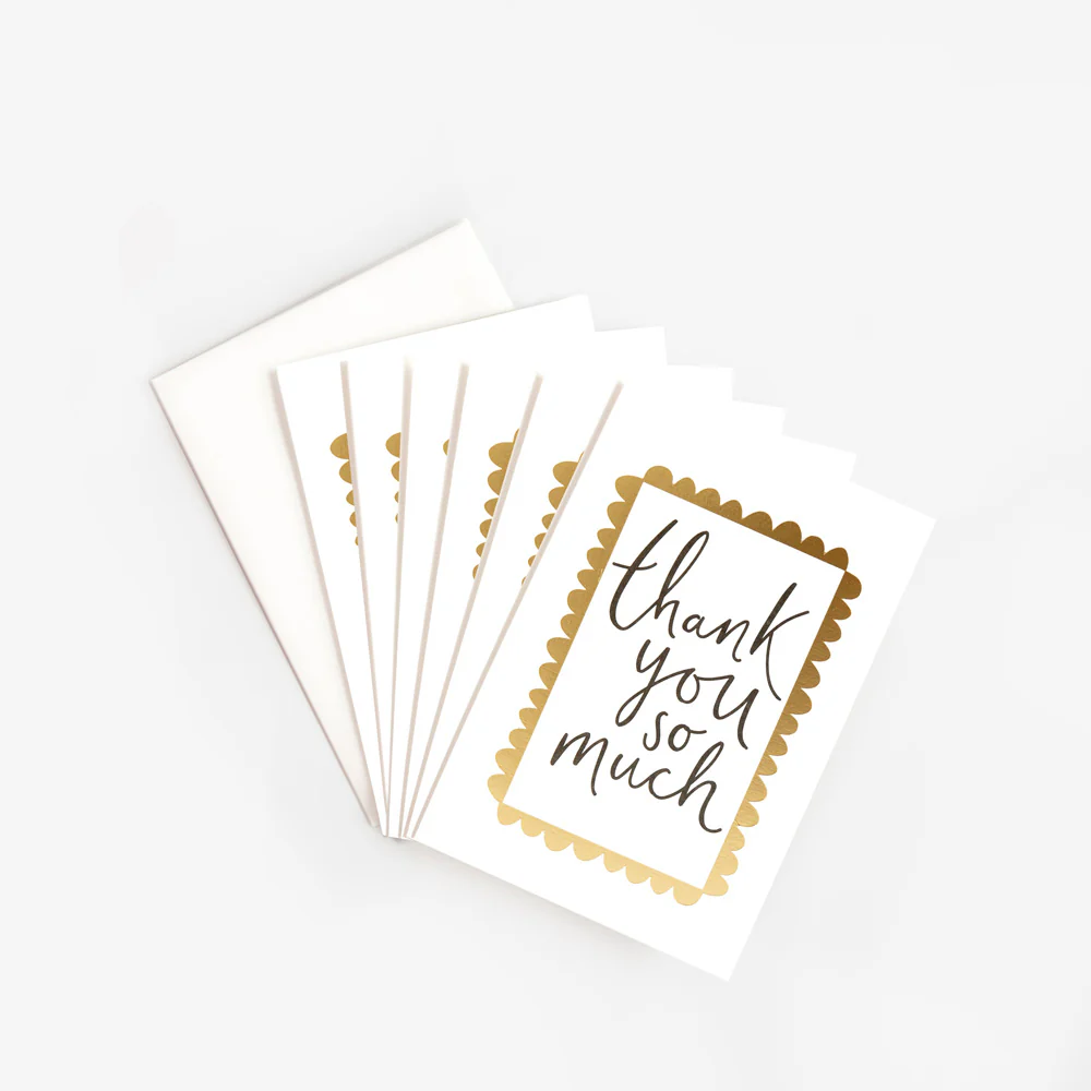 Thank You So Much Text In Gold Border Pack of 6