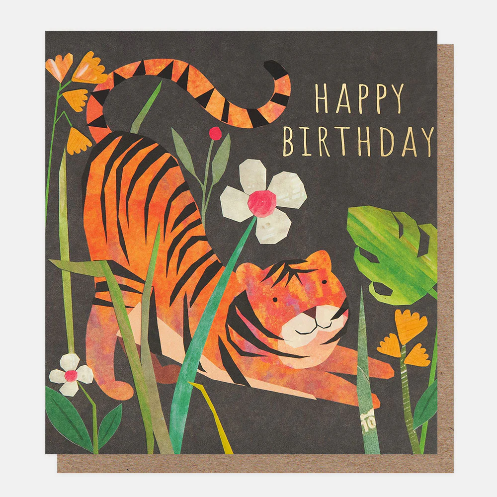 Tiger With Tropical Plants Birthday Card