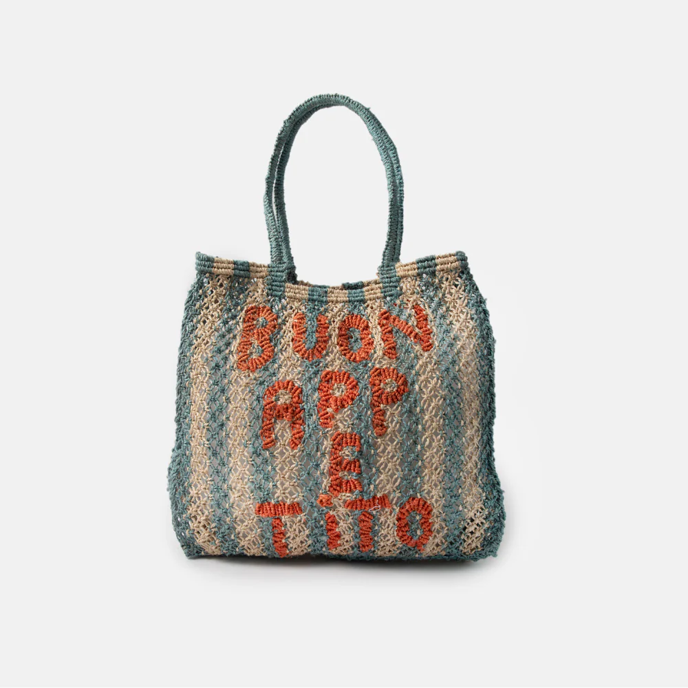 Turquoise Stripe Buon Appetito Jute Shopper Bag