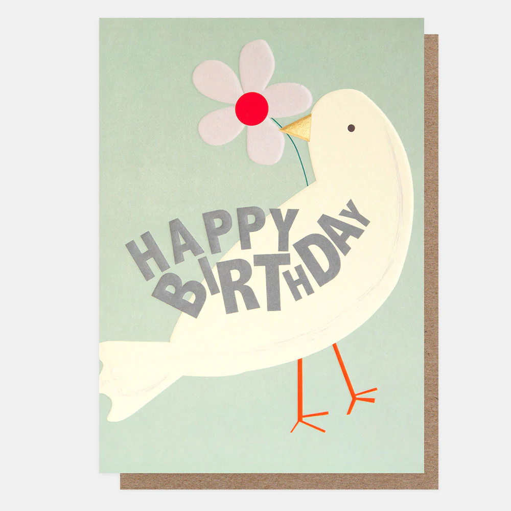 White Bird With Flower Happy Birthday Card