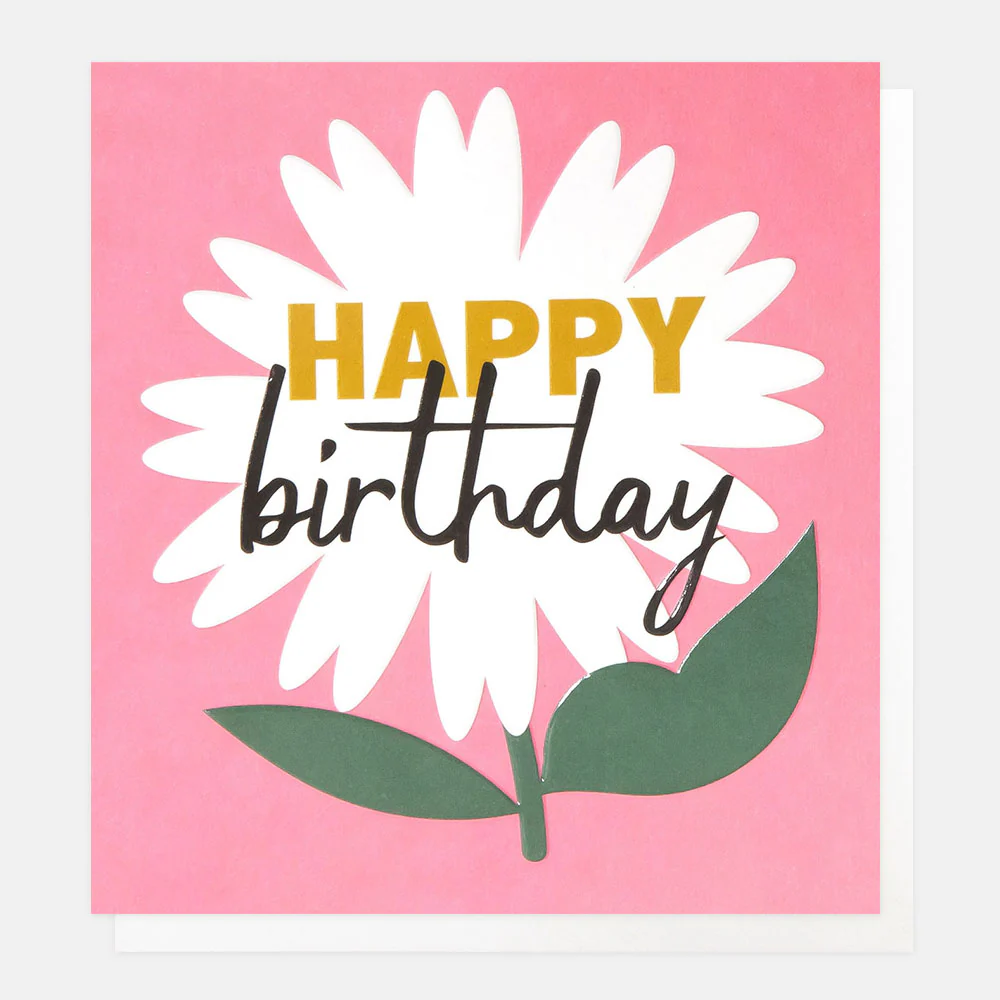 White Daisy On Pink Birthday Card