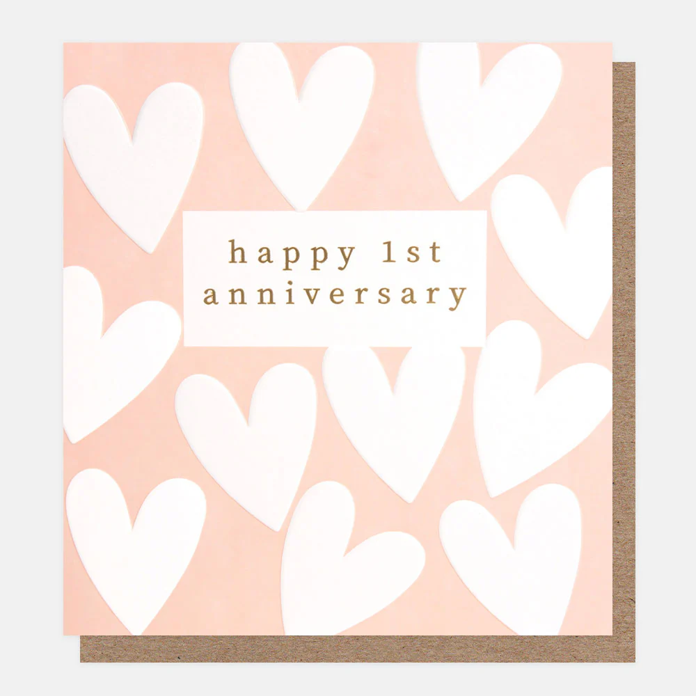 White Hearts On Pink 1st Anniversary Card