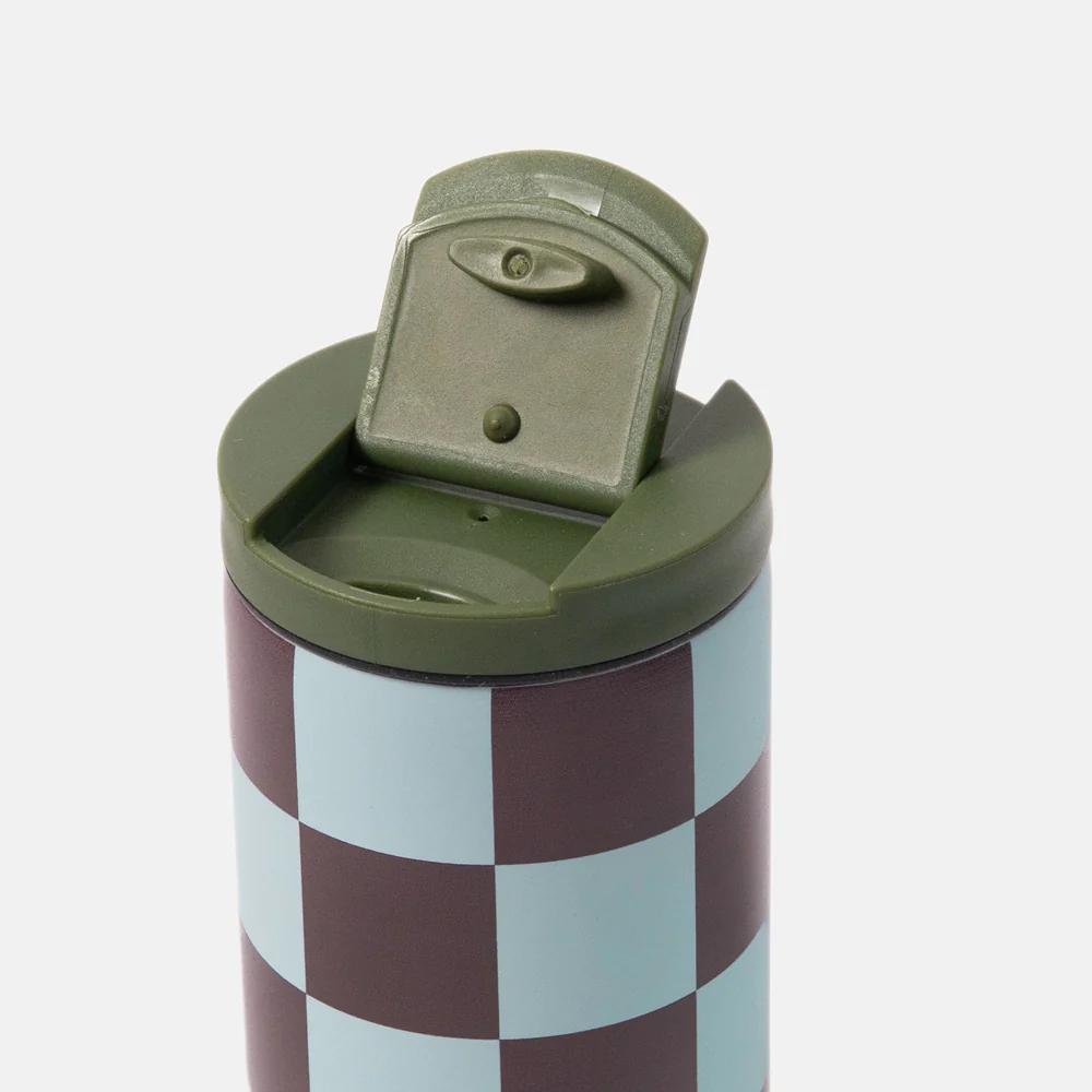 Wine/Blue Check Stainless Steel Travel Mug - Image 2