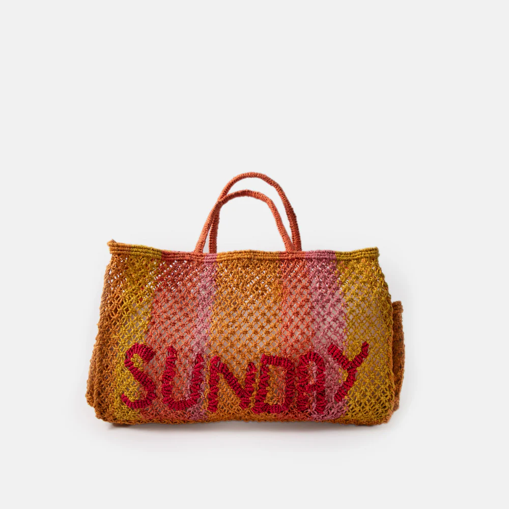 Yellow/Pink Stripe Sunday Jute Shopper Bag